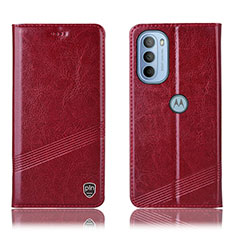 Leather Case Stands Flip Cover Holder H06P for Motorola Moto G41 Red