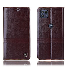 Leather Case Stands Flip Cover Holder H06P for Motorola Moto G50 5G Brown