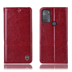 Leather Case Stands Flip Cover Holder H06P for Motorola Moto G50 Red