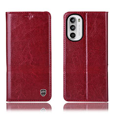 Leather Case Stands Flip Cover Holder H06P for Motorola MOTO G52 Red