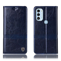 Leather Case Stands Flip Cover Holder H06P for Motorola Moto G71 5G Blue