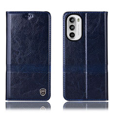 Leather Case Stands Flip Cover Holder H06P for Motorola Moto G71s 5G Blue