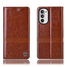 Leather Case Stands Flip Cover Holder H06P for Motorola Moto G82 5G Light Brown