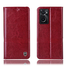Leather Case Stands Flip Cover Holder H06P for Oppo A76 Red
