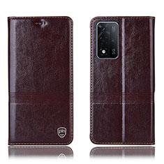 Leather Case Stands Flip Cover Holder H06P for Oppo A93s 5G Brown