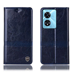 Leather Case Stands Flip Cover Holder H06P for Oppo A98 5G Blue