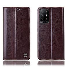 Leather Case Stands Flip Cover Holder H06P for Oppo F19 Pro+ Plus 5G Brown