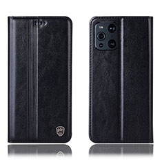 Leather Case Stands Flip Cover Holder H06P for Oppo Find X3 5G Black