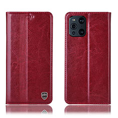 Leather Case Stands Flip Cover Holder H06P for Oppo Find X3 5G Red