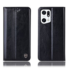 Leather Case Stands Flip Cover Holder H06P for Oppo Find X5 5G Black