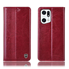 Leather Case Stands Flip Cover Holder H06P for Oppo Find X5 5G Red