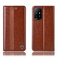 Leather Case Stands Flip Cover Holder H06P for Oppo Reno5 Z 5G Light Brown