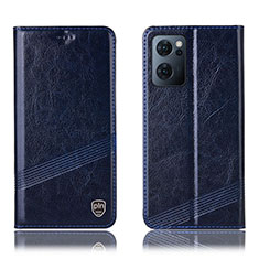 Leather Case Stands Flip Cover Holder H06P for Oppo Reno7 5G Blue