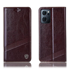 Leather Case Stands Flip Cover Holder H06P for Oppo Reno7 5G Brown