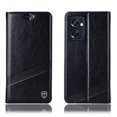 Leather Case Stands Flip Cover Holder H06P for Oppo Reno7 SE 5G Black