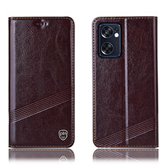 Leather Case Stands Flip Cover Holder H06P for Oppo Reno7 SE 5G Brown