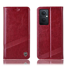 Leather Case Stands Flip Cover Holder H06P for Oppo Reno7 Z 5G Red