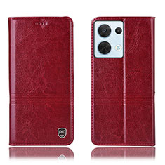 Leather Case Stands Flip Cover Holder H06P for Oppo Reno8 5G Red