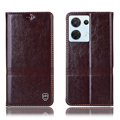 Leather Case Stands Flip Cover Holder H06P for Oppo Reno9 5G Brown