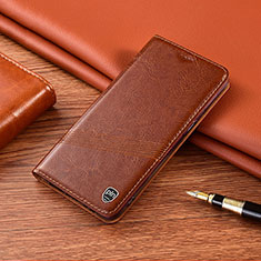 Leather Case Stands Flip Cover Holder H06P for Samsung Galaxy Note 10 5G Light Brown