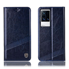 Leather Case Stands Flip Cover Holder H06P for Vivo iQOO 8 5G Blue