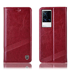Leather Case Stands Flip Cover Holder H06P for Vivo iQOO 8 5G Red