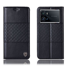 Leather Case Stands Flip Cover Holder H06P for Vivo iQOO 9 5G Black