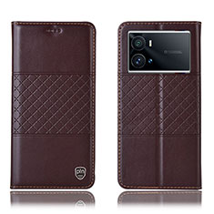 Leather Case Stands Flip Cover Holder H06P for Vivo iQOO 9 5G Brown