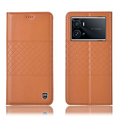 Leather Case Stands Flip Cover Holder H06P for Vivo iQOO 9 5G Orange
