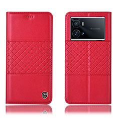 Leather Case Stands Flip Cover Holder H06P for Vivo iQOO 9 5G Red