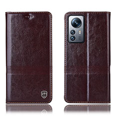 Leather Case Stands Flip Cover Holder H06P for Xiaomi Mi 12 5G Brown
