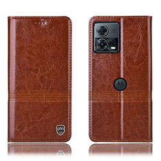 Leather Case Stands Flip Cover Holder H07P for Motorola Moto Edge 30 Fusion 5G Light Brown