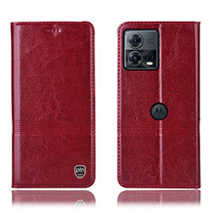 Leather Case Stands Flip Cover Holder H07P for Motorola Moto Edge 30 Fusion 5G Red