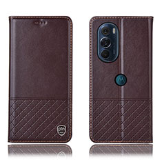 Leather Case Stands Flip Cover Holder H07P for Motorola Moto Edge 30 Pro 5G Brown
