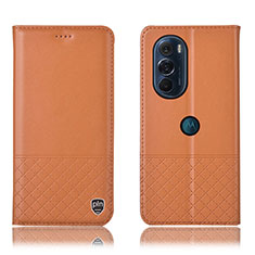 Leather Case Stands Flip Cover Holder H07P for Motorola Moto Edge 30 Pro 5G Orange