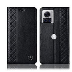 Leather Case Stands Flip Cover Holder H07P for Motorola Moto Edge 30 Ultra 5G Black
