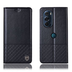 Leather Case Stands Flip Cover Holder H07P for Motorola Moto Edge Plus (2022) 5G Black