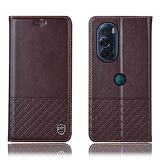 Leather Case Stands Flip Cover Holder H07P for Motorola Moto Edge Plus (2022) 5G Brown