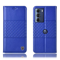 Leather Case Stands Flip Cover Holder H07P for Motorola Moto Edge S30 5G Blue
