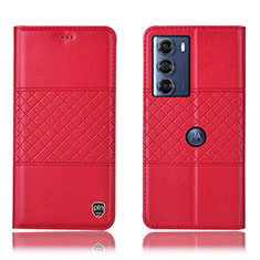 Leather Case Stands Flip Cover Holder H07P for Motorola Moto Edge S30 5G Red