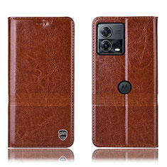 Leather Case Stands Flip Cover Holder H07P for Motorola Moto Edge S30 Pro 5G Light Brown