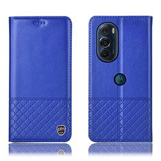 Leather Case Stands Flip Cover Holder H07P for Motorola Moto Edge X30 5G Blue