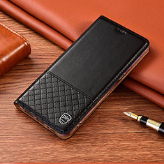 Leather Case Stands Flip Cover Holder H07P for Motorola Moto G Power (2022) Black