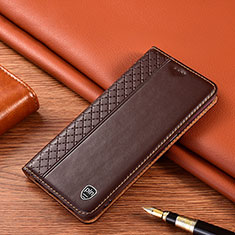 Leather Case Stands Flip Cover Holder H07P for Motorola Moto G100 5G Brown