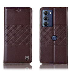 Leather Case Stands Flip Cover Holder H07P for Motorola Moto G200 5G Brown