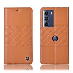Leather Case Stands Flip Cover Holder H07P for Motorola Moto G200 5G Orange