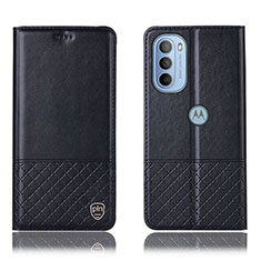 Leather Case Stands Flip Cover Holder H07P for Motorola Moto G31 Black