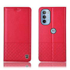 Leather Case Stands Flip Cover Holder H07P for Motorola Moto G31 Red