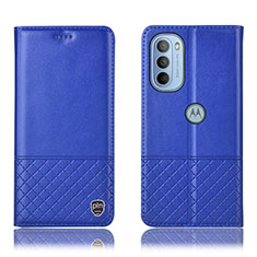 Leather Case Stands Flip Cover Holder H07P for Motorola Moto G41 Blue