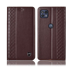 Leather Case Stands Flip Cover Holder H07P for Motorola Moto G50 5G Brown
